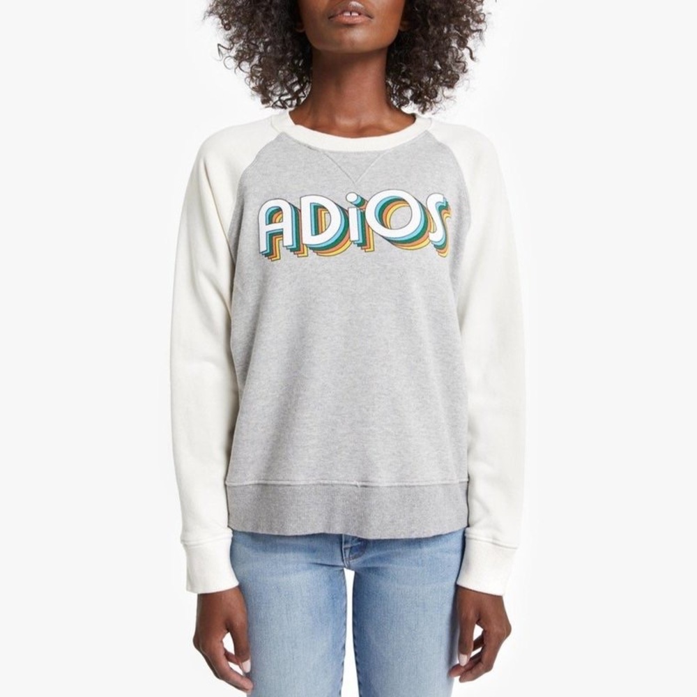 MOTHER 'Adios' Gray & White Raglan Sweatshirt with Multicolor Graphic - Picture 7 of 9